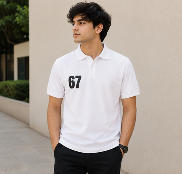 "67" On polo shirt