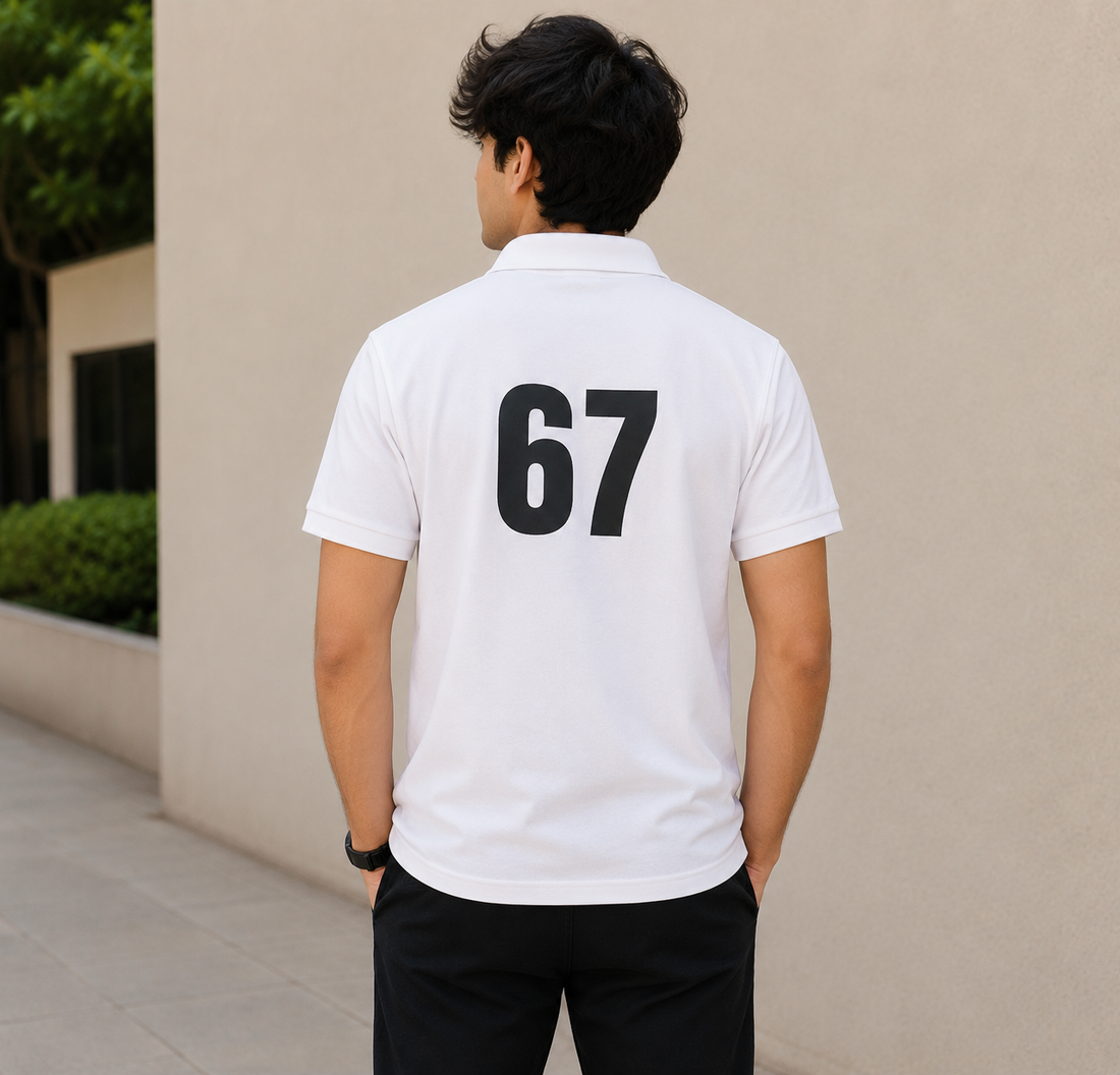 "67" On polo shirt